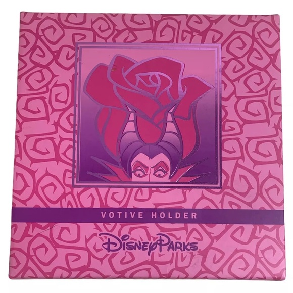 Maleficent Disney Villain Candle Votive Pink Flower Rose Glass Candle Holder New - Picture 3 of 7